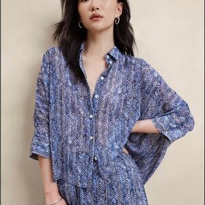Banana Republic Oversized Drapey Sheer Button-up Top